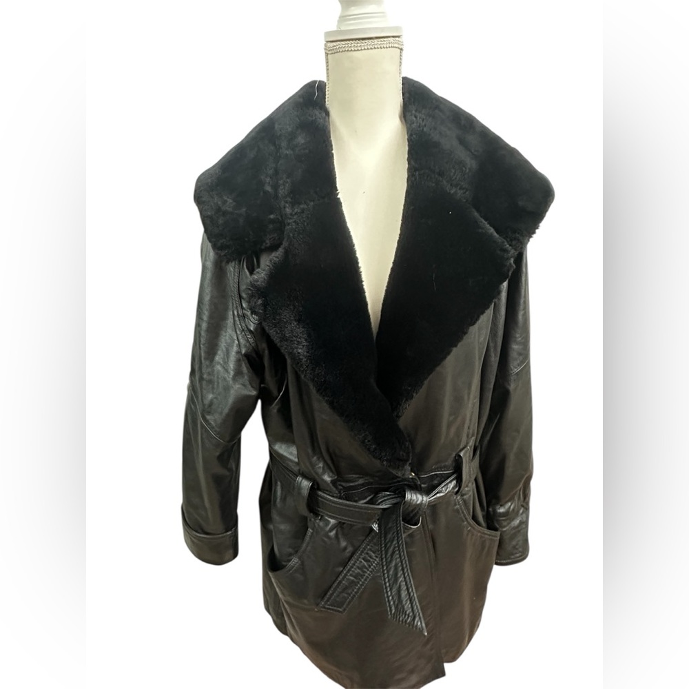Wilsons Leather black hooded coat Jacket with fur faux Collar